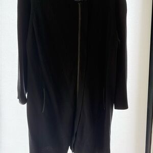 Black Knit long Sweater with leather trim